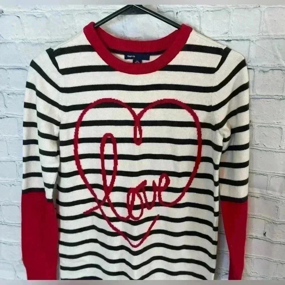 GAP Kids XXL 14/16 HEART‎ Long Sleeve Knit Sweater Dress Striped Valentine’s Day